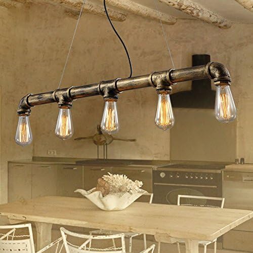 Vintage Pendant Lights Water Pipe Pendant Lamp with 5pcs E27 Edison Bulbs Bronze Color Antique Lighting 110v/220v