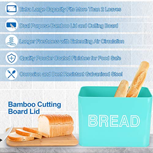 VCHAMP Extra Large Bread Box Farmhouse Bread Box for Kitchen Countertop with Bamboo Cutting