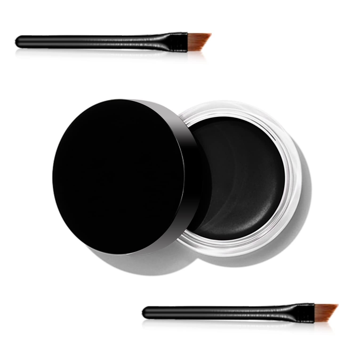 Erinde Black Gel Eyeliner, Waterproof Long Lasting Cream Eyeliner Gel Pot, High-Intensity Pigments Smudge-Proof Eye Liner Makeup, Water-Resistant Eyeliner with 2PCS Brushes #01