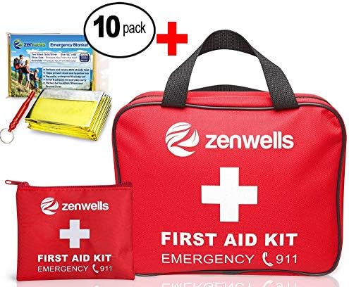 First Aid Kit Med Trauma (1 First Aid Kit + 10 Pack Emergency Blankets)
