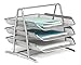 Mindspace Desk Organizer Paper Tray with 3 Tier Desktop File Organizer | Office Organizer & Stacking File Holder, Document Organization for Desk | The Mesh Collection, Silver
