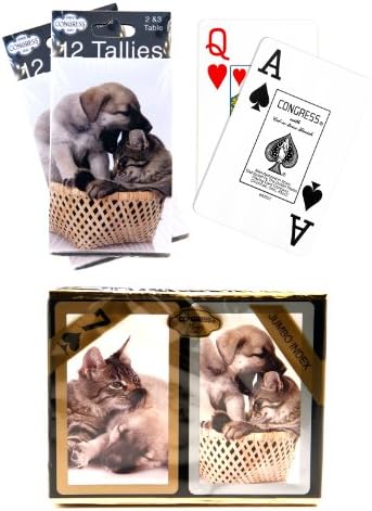 Bundle – 3 items: 1 Congress Playing Cards Cat & Dog Bridge (2 Decks), with 2 Packs (12 Each Pack) Tallies, Jumbo Index
