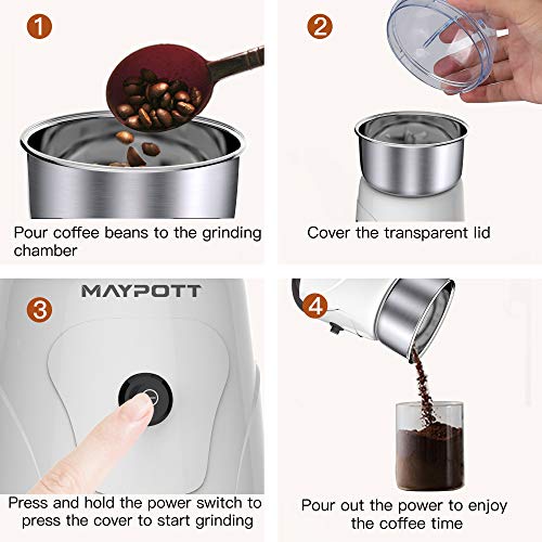 Coffee Grinder Electric Spice Grinder, Maypott 200W Stainless Steel