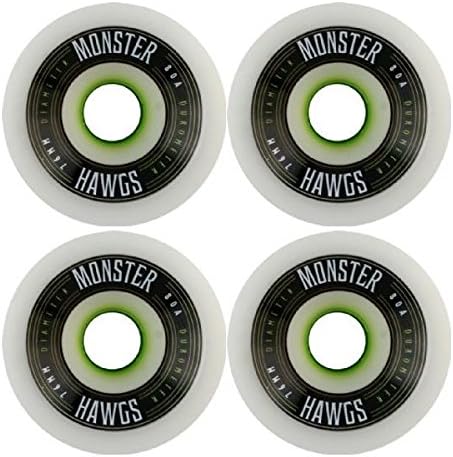Hawgs Wheels Monster White Skateboard Wheels - 76mm 76a (Set of 4)