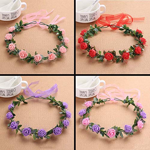 Adjustable Bridal Flower Garland Headband Flower Crown Hair Wreath Halo Floral Wreath Headband (10 PCS Different Colors) - Thumbnail 2