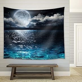 Magical Night View on The Sea - Fabric Tapestry, Home Decor - 51x60 inches