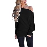 INFITTY Women's Off Shoulder Tops Casual Loose Batwing Sleeve Shirts Tunic Knit Oversized Pullover Sweater