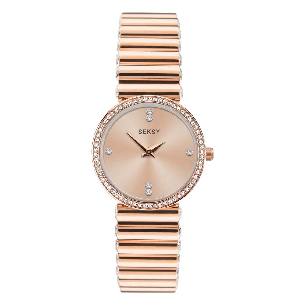 Seksy Classic Womens 28mm Quartz Watch in Rose with Analogue Display, and Rose Gold Stainless Steel Strap 40046.