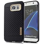 Samsung Galaxy S7 Edge Case, Elove Samsung S7 Edge Protective Shock-Proof [TPU+PC] Case Cover with Carbon Fiber Design - [SLIM] [FLEXIBLE] Back Case Cover For Samsung S7 Edge - Gold/Black