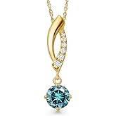 Gem Stone King 10K Yellow Gold Customized and Personalized Round 5MM Gemstone Birthstone and Lab Grown Diamond Pendant Necklace for Women With 18 Inch Chain
