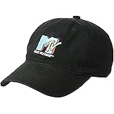 MTV Throwback Style Embroidered Logo Cotton Adjustable Baseball Cap with Curved Brim, Black, One Size