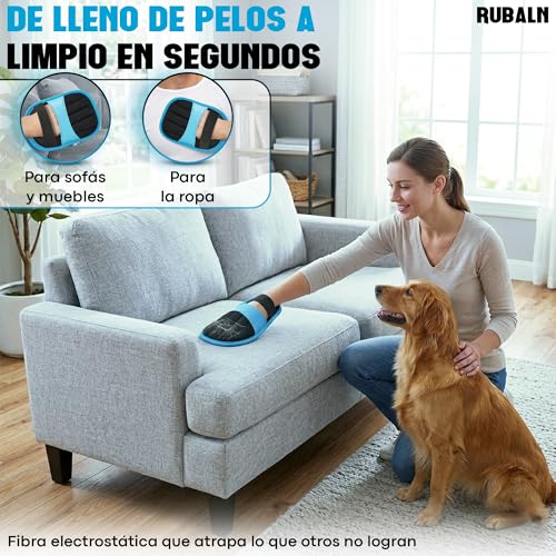 RUBALN® ️ Cat and Dog Hair Remover Glove + Free Scraper Brush, Pet Hair Remover Mitt, Dog Hair Remover, Reusable Glove Removes Pet Hair, Daily Use (Blue)
