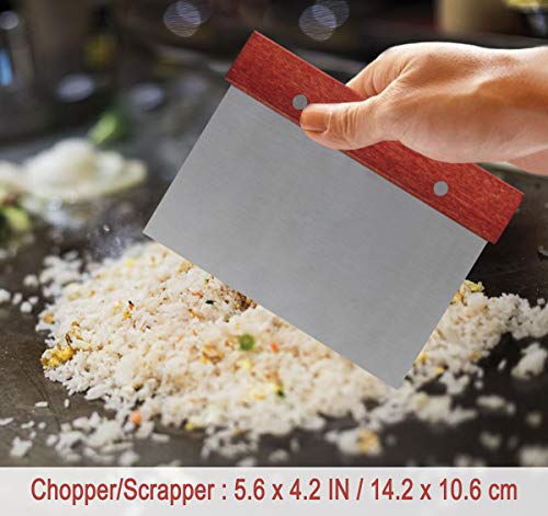 POLIGO 7pcs Restaurant Grade Griddle Accessories Kit - Heavy Duty Stainless Steel Griddle Tool Set with Riveted Wooden Handle - Great for Flat Top Cooking Camping Tailgating Teppanyaki Grill