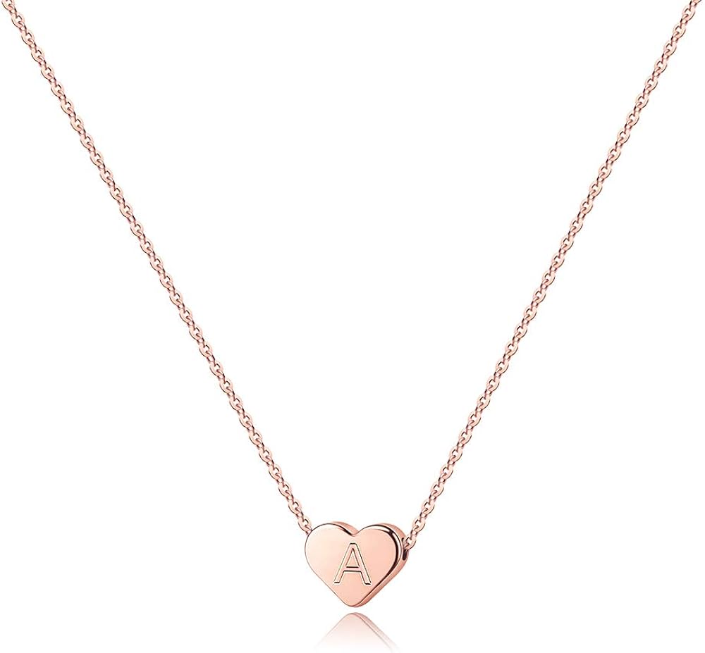 Turandoss A Initial Necklace for Teen Girls, Heart Letter Necklace for Women Girls Dainty Rose Gold Initial Necklace for Women Teens Girls Kids Alphabet Initial Necklace for Girls: Jewelry