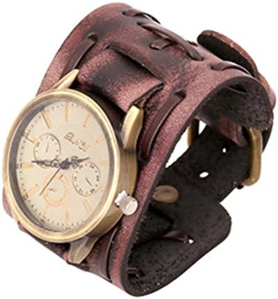 XIAFEN Men Quartz Watch Wide Leather Bracelet Vintage Strap Big Wristwatch Wristband Black Brown