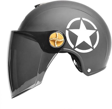 Amazon バイクヘルメット ダブルレンズのハーフヘルメット 換気 日焼け止め 雨防止タイプのハーフヘルメット フリーサイズ 55 60ｃｍ ブラック 男女適用 ジェット 車 バイク