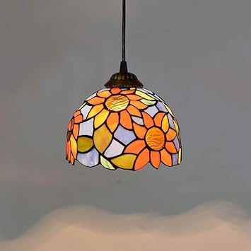 LUYAQIG Art 8 Zoll Kreative Sonnenblume Glasmalerei Hängelampe