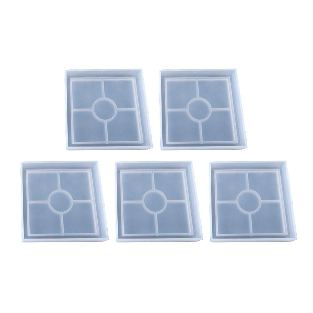 POFET 5pcs Square Clear Silicone Reusable Coaster Mold for DIY Craft Projects