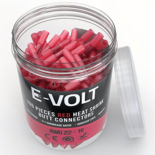 200 pc red heat shrink butt crimp connectors: 22 20 18 …