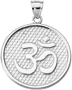 Claddagh GoldEngravable Om/Ohm Round Pendant Necklace in Sterling Silver
