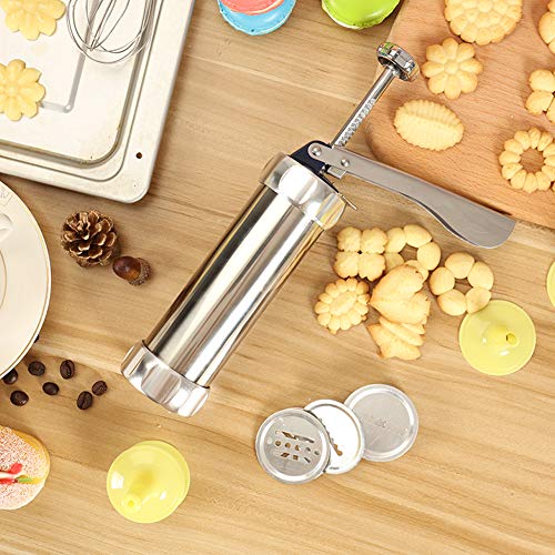 Shule Cookie Press Gun Kit for DIY Biscuit Maker and Decoration with 20 Stainless Steel Cookie discs and 4 nozzles,Silver