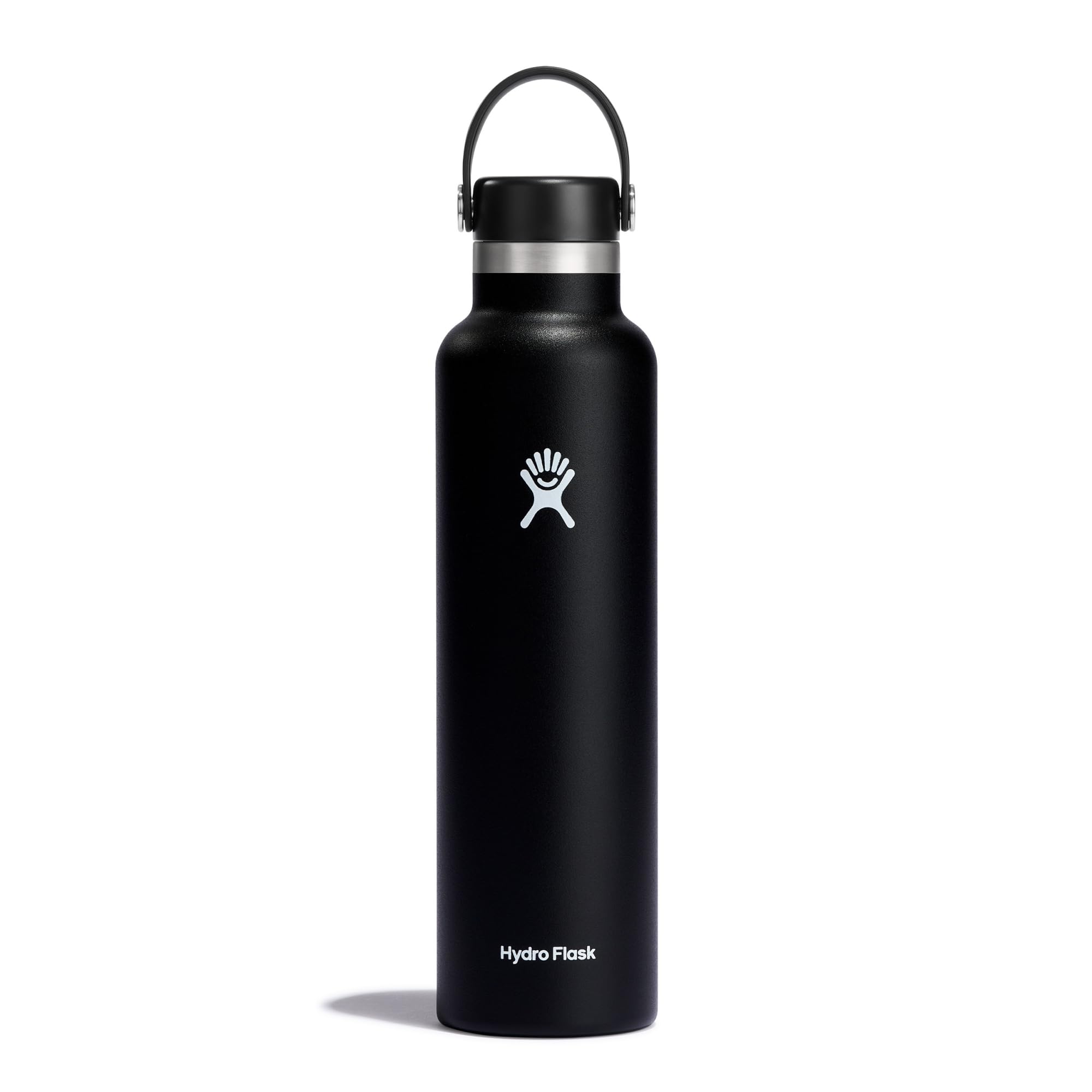 Hydro Flask - Water Bottle 709 ml (24 oz) - Vacuum Insulated Stainless Steel Water Bottle with Leak Proof Flex Cap and Powder Coat - Standard Mouth - Black