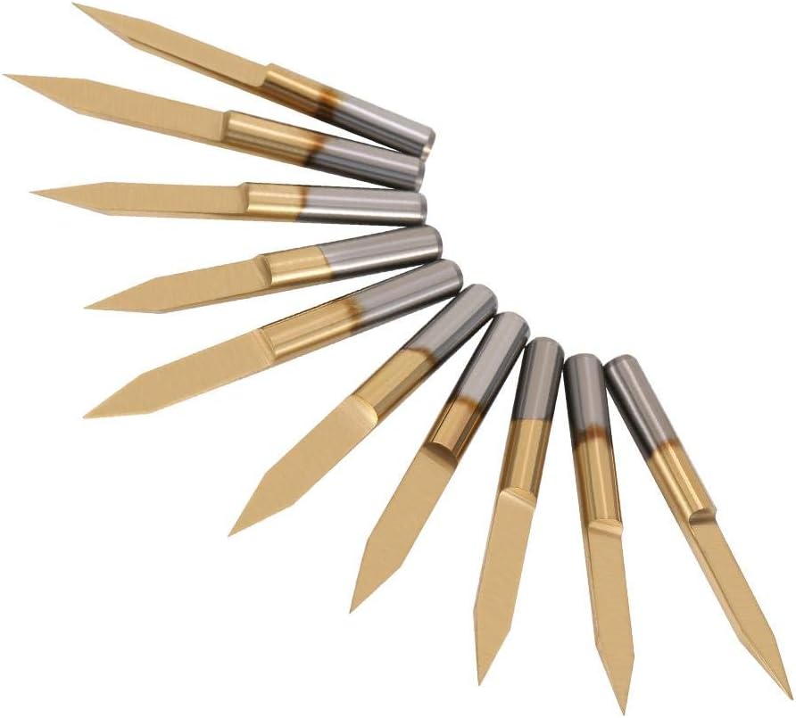 Akozon 30 Degree V Groove Titanium Coated Carbide Engraving CNC Router Bit, 10pcs, 0.1mm Tip, popular, normal