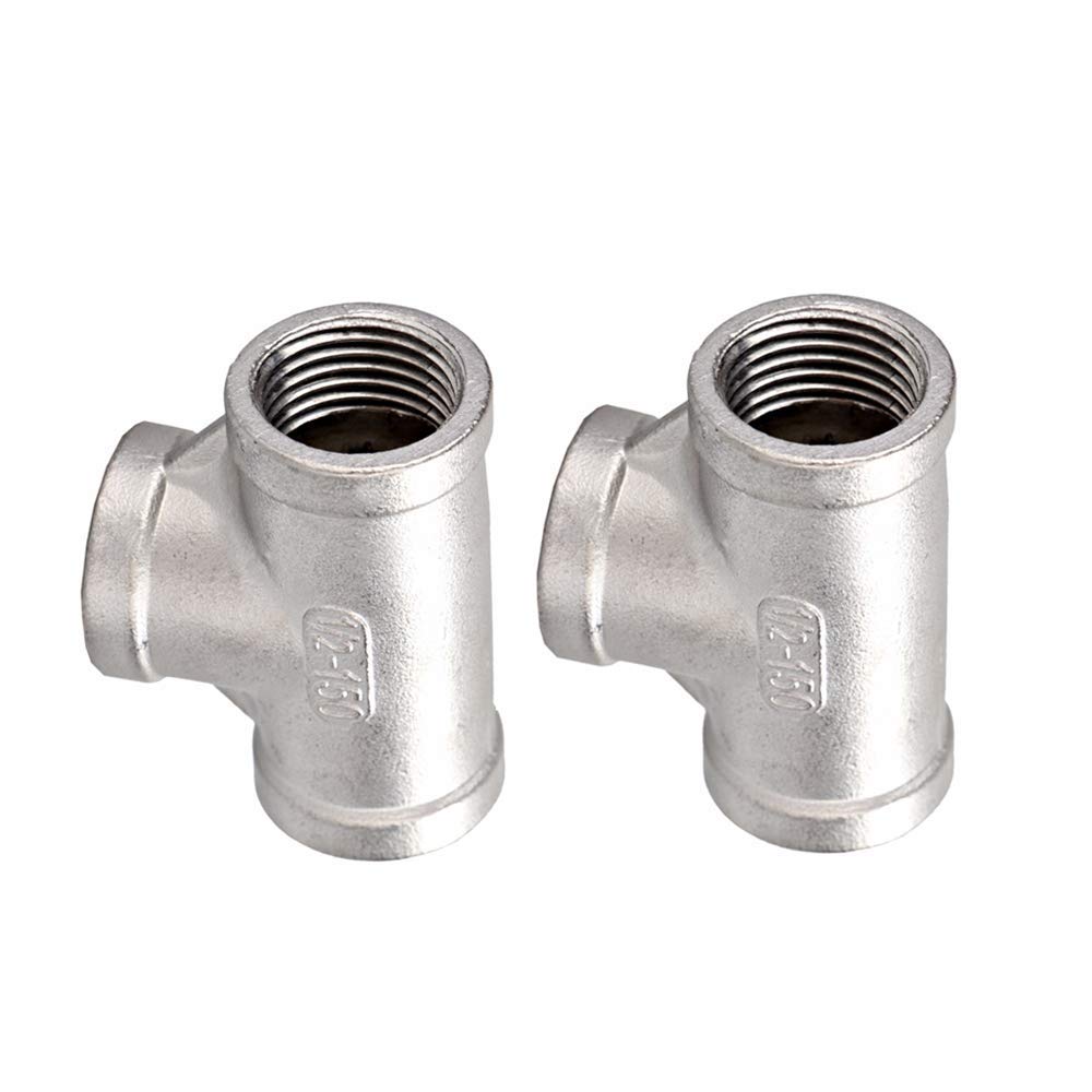 2Pcs Stainless Steel 304 Cast Tee Pipe Fitting Class 150 1/2" NPT Female