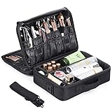 HAITRAL Portable Makeup Bag 3 Layer Professional Makeup Case 13.6'' Makeup Train Case Makeup Artist Organizer Bag with Adjustable Dividers