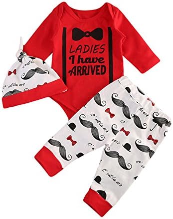 Walsoner Newborn Baby Girl Boy Outfits Sets Bodysuit+ Long Pants with Hat Print Letter of Ladies I Have Arrived