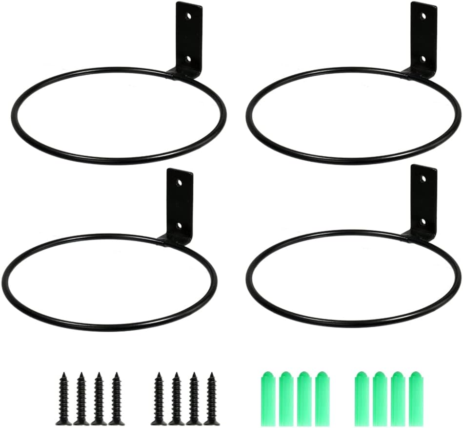 Outdoor Hanging Brackets - Sivya 4 Pack 6in Flower Pot Holder Ring Wall Mounted Metal Planter Hooks Hangers Wall Bracket Wall Planter Hook (4, 6