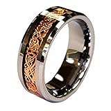 18K Rose Gold Plated Celtic Dragon 8mm Tungsten Carbide Wedding Band Ring Size 9.5