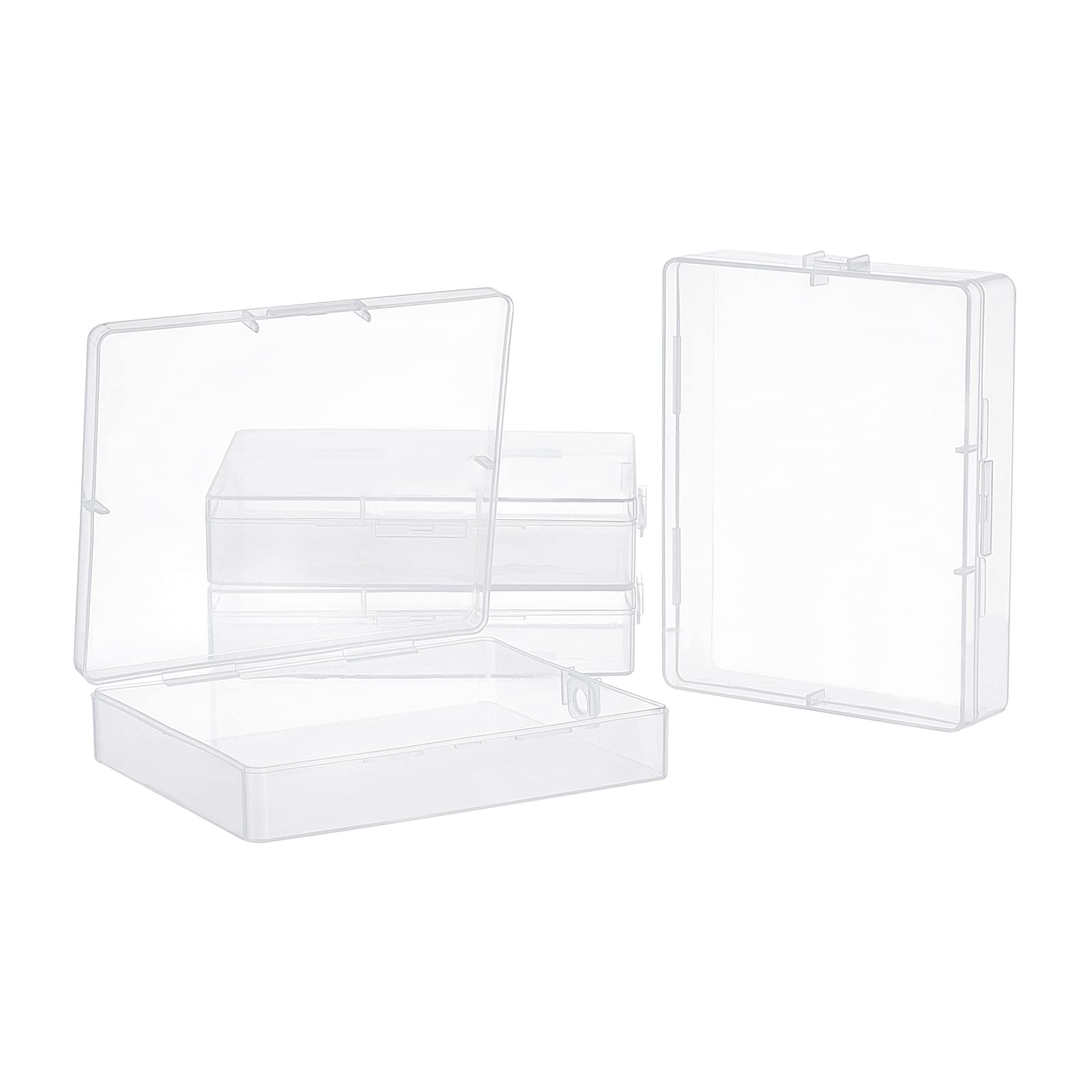 SUPERFINDINGS 4 Pack Clear Plastic Beads Storage Containers Boxes with Lids 12.8x10.4x2.7cm Small Rectangle Plastic Organizer Storage Cases for Beads Jewelry Office Craft