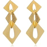 Gold Drop Chain Earrings Plated Retro Hollow Rectangle Design Elegant Dangle Earring Gold Earrings for Women