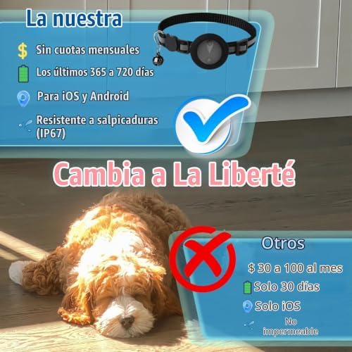 Localizador GPS Perros Compatible con Sistemas iOS y Android GPS Dog Reproducción del Historial de Rutas de 7 Días GPS para Gatos Localizador para Mascotas Resistente al Agua (IP67) -Negro Sólido