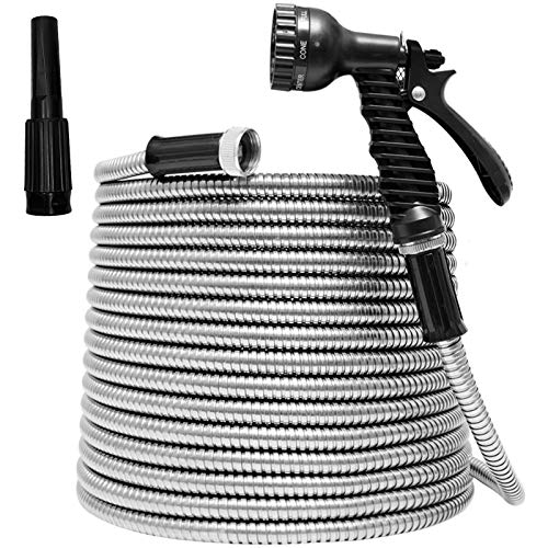 TUNHUI 100FT Heavy Duty Flexible Metal Garden Hose Stainless Steel