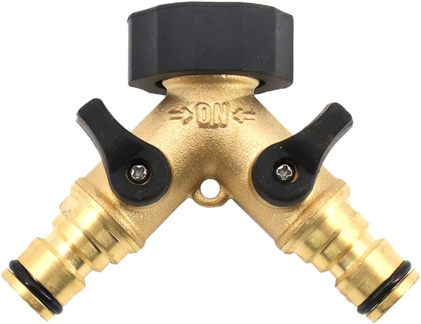 2 Way Brass Tap Garden Hose Splitter Double Tap Adaptor Irrigation Hose Connectors Manifold-Turn With Individual On/Off Valves For Outdoor Home Kitchen
