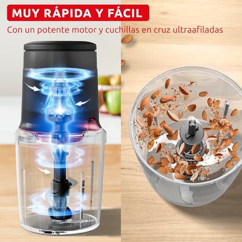 Easy Press, Cortador de alimentos, 600 W, capacidade de 500 ml, 4 lâminas afiadas em aço inoxidável, Safe Start Tecnologia avançada, 3 funções, Lavador de loiça, Cinzento, AT740HF1