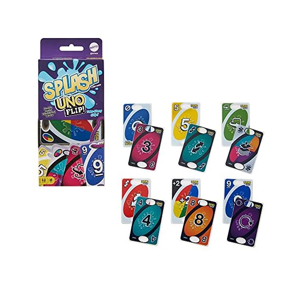 Uno Flip Splash Matching Card Game Featuring 112 Water Resistant 2 Sided Cards Game Night Gift Ages 7 Years Older Games Direct
