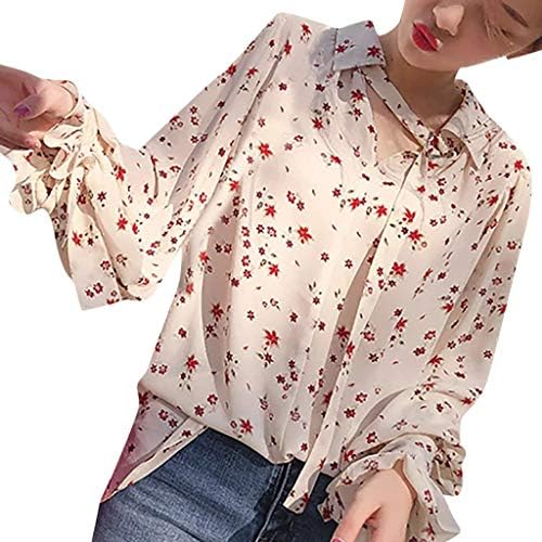 TYTUOO Women's Tops Casual V-Neck T-Shirt Long Sleeve Chiffon Floral Print Blouse Tops