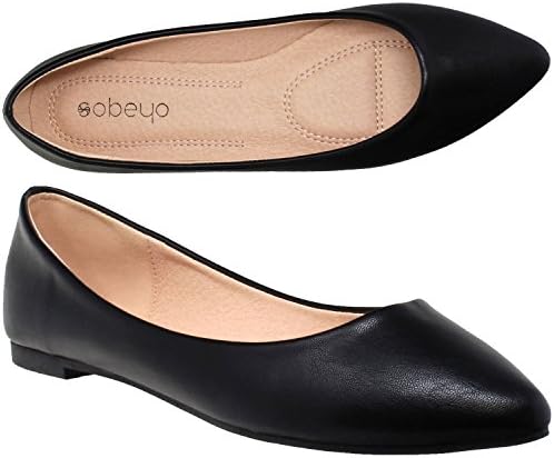 SOBEYO Women Ballet Flats Pointed Toe Slip On Closed Toe Shoes
