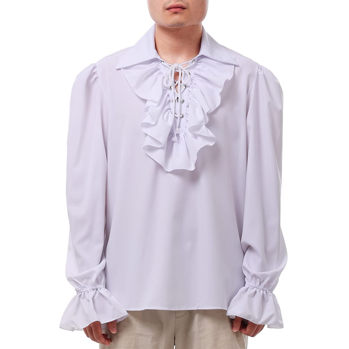 COSDREAMER Mens Renaissance Costume Poets Shirt Medieval Pirate Tops Blouse (White, S) — image 1