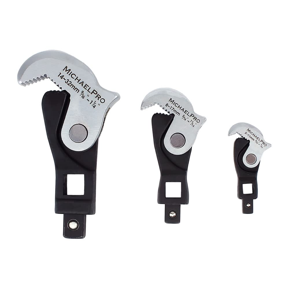 MichaelPro 3-Pc Spring-Loaded Auto Size Adjusting Crowfoot Wrench Set, Self-Adjusting Multi-Size Spring Wrench - MP001205