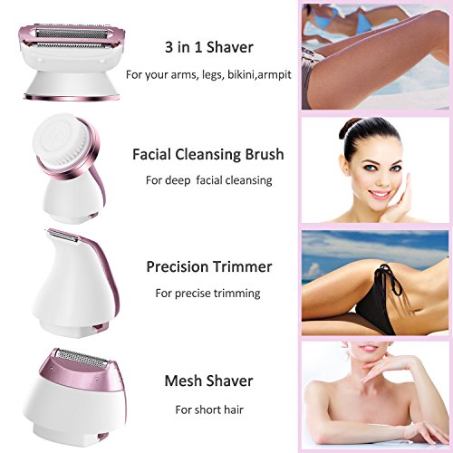 Miracu Women's Bikini Trimmer Electric Shaver Waterproof Rechargeable Cordless Ladies Electric Razor & Facial Cleansing Spin Brush for Exfoliating Skin Care, Wet & Dry Use
