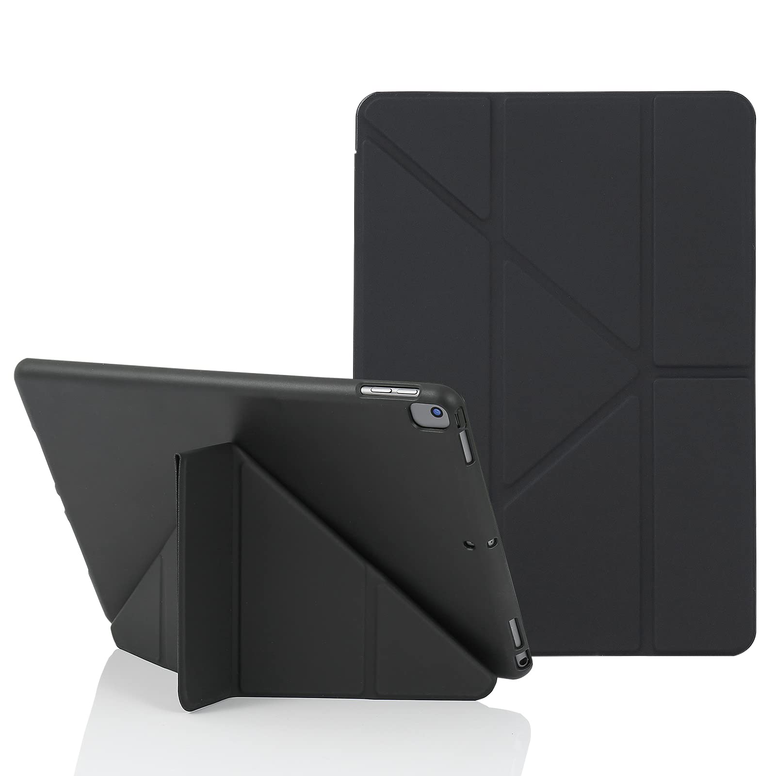 MuyDoux Origami iPad 10.2 inch Case, fits iPad 9th & 8th Generation, 5-in-1 Multiple Viewing Angles, Auto Wake Sleep Soft Back Cover, Black