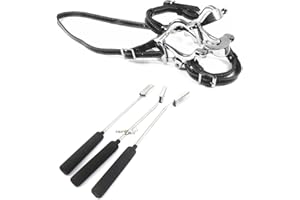 Equine Dental Pony Speculum with Leather Straps–Veterinary Horse Mouth Gag Opener for Small Horse, Miniature, Pony–with 3 Den