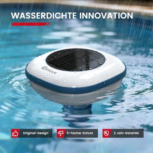 Enhulk Solar Pool Ionizer, Upgraded Floating Cleaner - Cleans Pools up to 170,000 Litres, Ideal for Above Ground Pools, Built-In Pools, Spas and Hot Tubs (Blue)