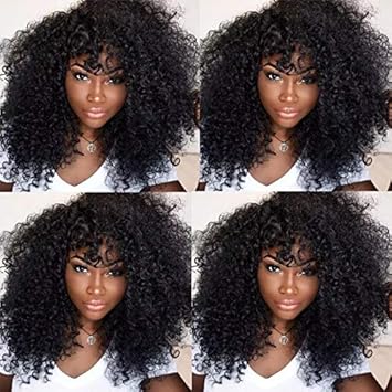 Natural Looking Black Synthetic Curly Hair Wigs For Women Shoulder