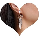 Sttiafay Boho Chandelier Dangle Earrings Rhinestone Flower Tassel Earrings Long Crystal Chain Drop Earrings Gold Hollow Flower Stud Earrings CZ Wedding Earrings Jewelry for Women