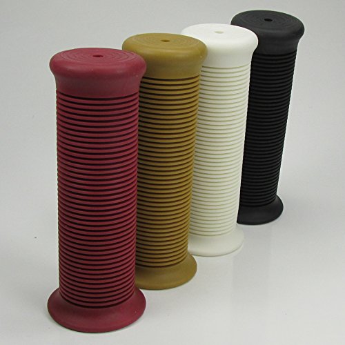 Natural Gum Color (Light Brown) Ribbed Rubber Motorcycle Grips Fits 1" Handlebars Bars and Exterior Cables - Harley Honda Kawasaki Suzuki Yamaha Bobber Chopper Cafe Racer Brat
